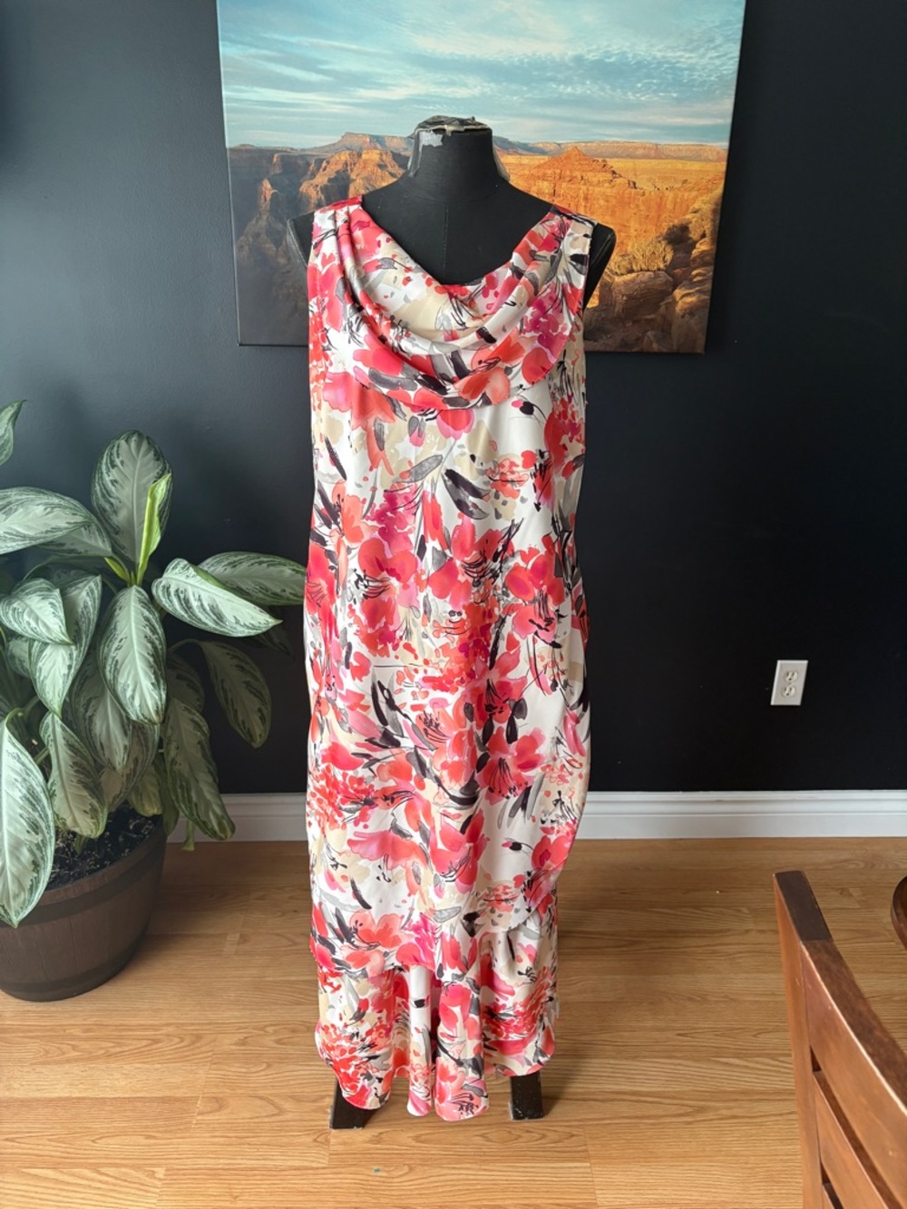 Sleeveless Floral Cowl Neck Maxi Dress - Pink and White
